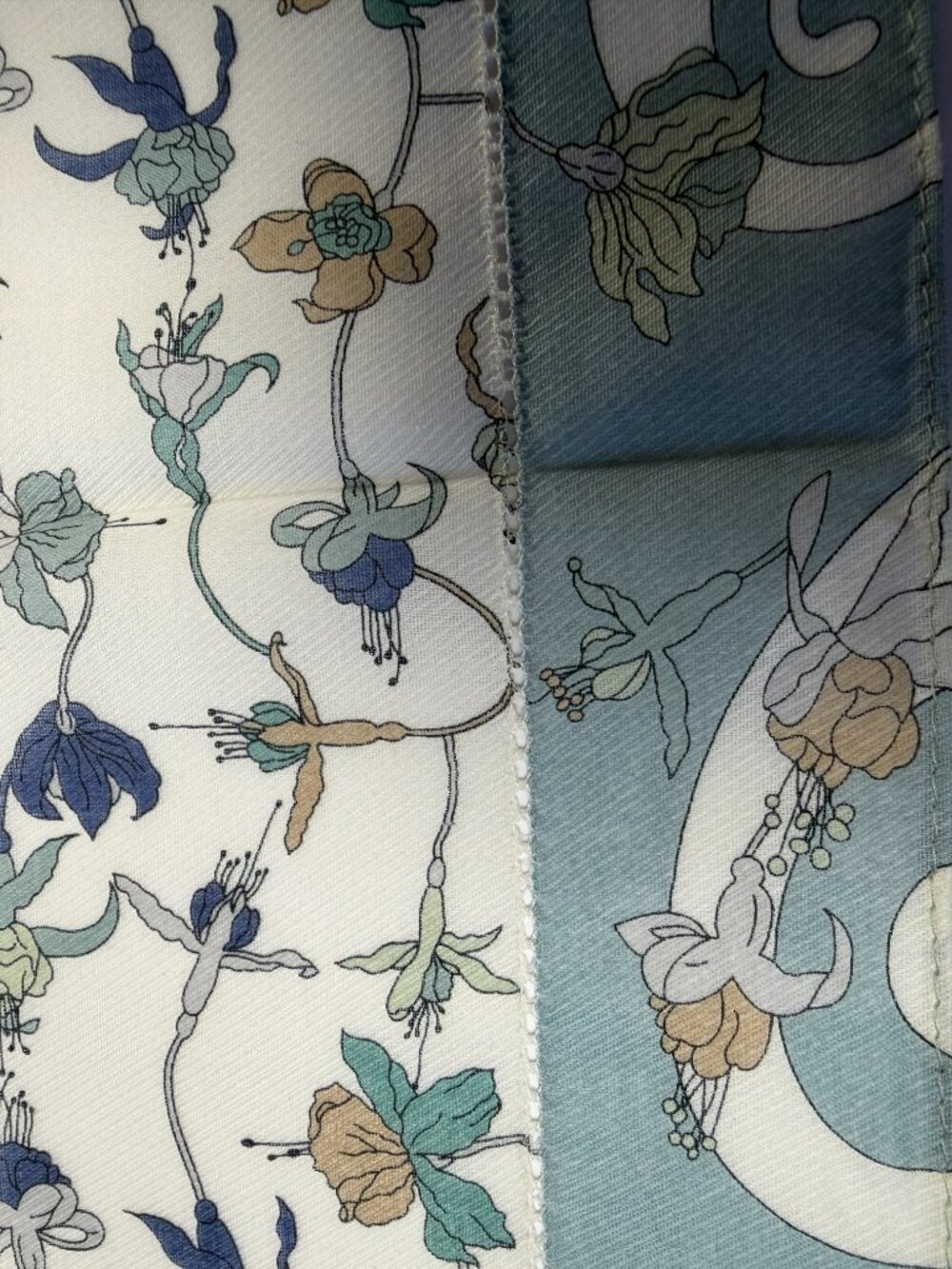 Liberty of London Cotton Floral Scarf Blue Ivory 20" - Picture 11 of 15
